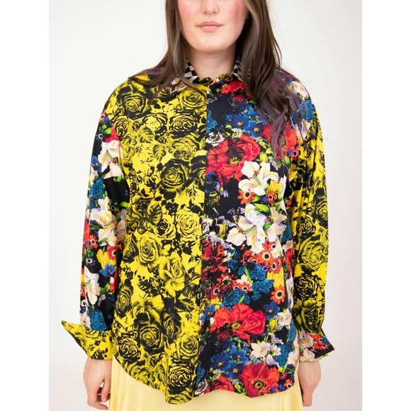 Versace neon flowers button up shirt